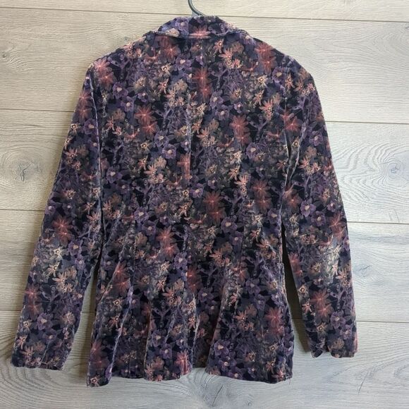 Vintage 1970s Floral Velour Blazer Jacket Womens Size Large - Picture 6 of 7